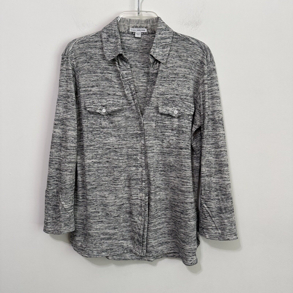 Standard James Perse Gray Heather Button Front Shirt 1 Small‎ Long Sleeve V Neck